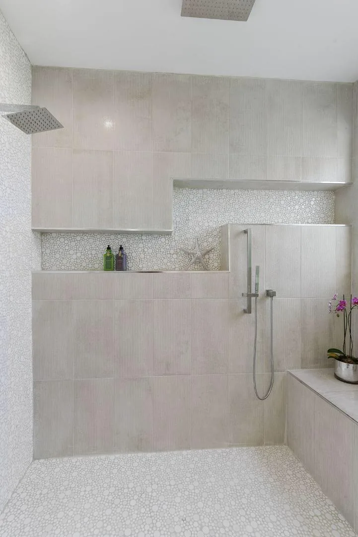 Custom tiled walk-in shower detail