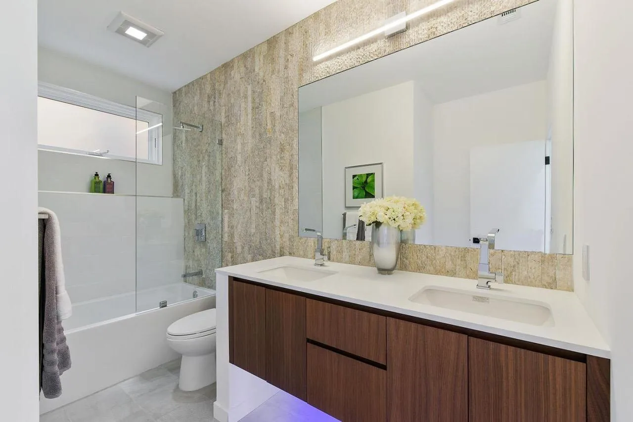 Bathroom remodel with wood vanity